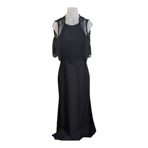 Badgley Mishka Size 6 Gown Shift Maxi Dress Black Sheer Combo Cut Out Hourglass